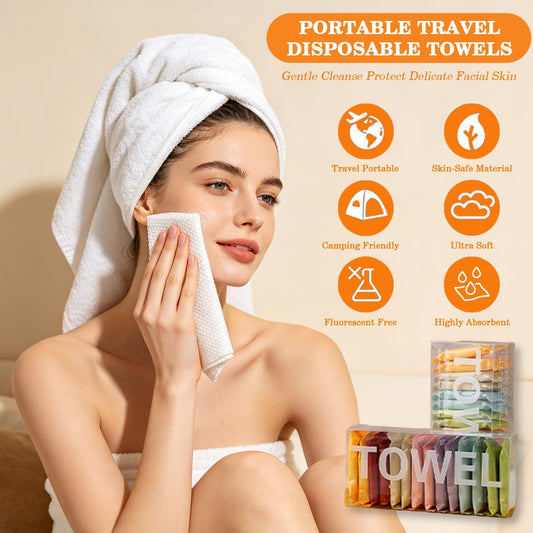 14PCS Disposable Compressed Towels - 100% Cotton Disposable Towels, Super Absorbent & Quick-Drying Compressed Towels for Travel, Camping, Daily Use